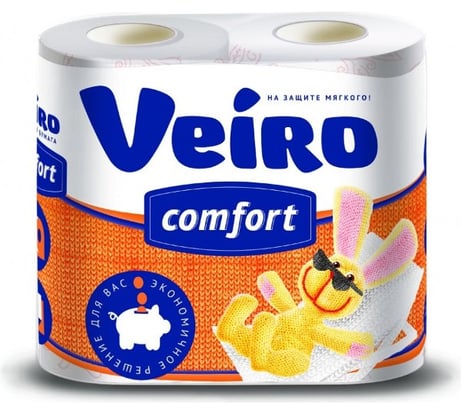 Туалетная бумага Veiro Comfort 2-х слойная ОРАНЖЕВАЯ, 4 шт 43653