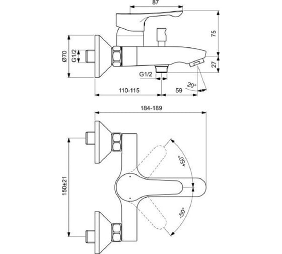 Смеситель для ванны с душем Ideal Standard Dot 2.0 BC326AA