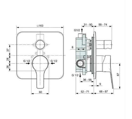 Смеситель для ванны с душем  Ideal Standard Entella с внутренней частью A6949AA