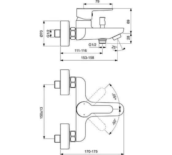 Смеситель для ванны Ideal Standard Sesia BC208AA