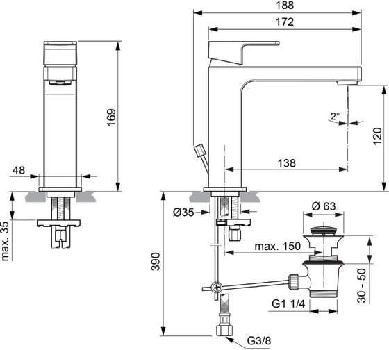 Смеситель для умывальника Ideal Standard EDGE одноручный A7106AA