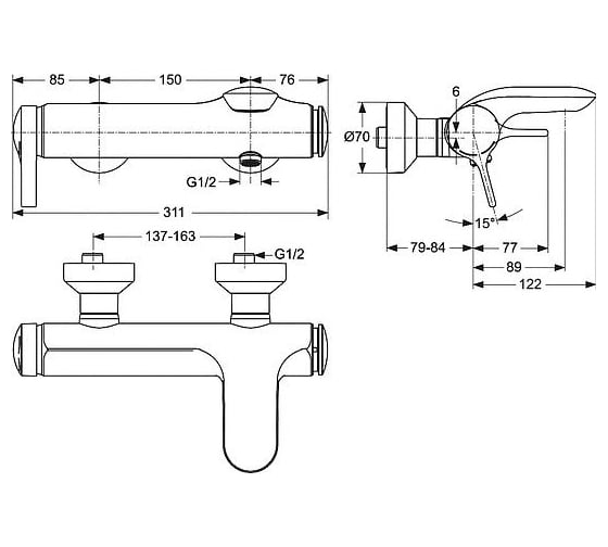 Смеситель для ванны с душем Ideal Standard Melange A4271AA