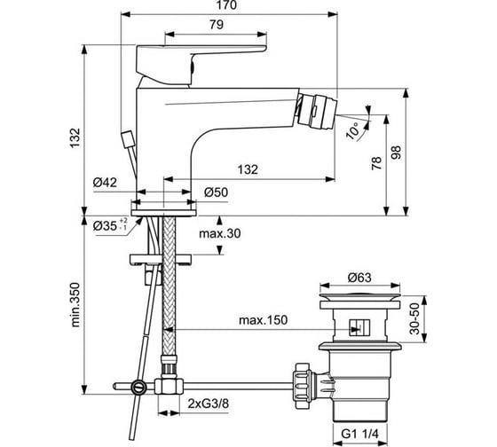 Смеситель для биде Ideal Standard CERAFINE O одноручный BC498AA