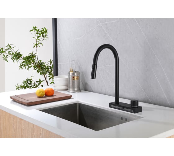 Смеситель для кухни ABBER Wasser Kreis с выдвижной лейкой, черный матовый AF8114B