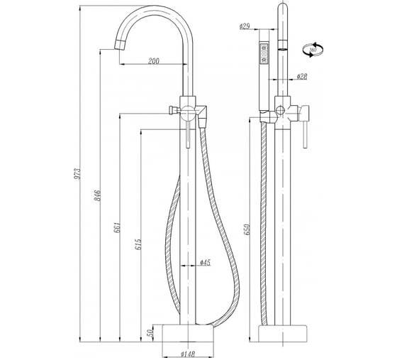 Напольный смеситель ABBER Wasser Kreis черный матовый AF8116B