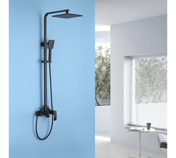 Душевая стойка ABBER Wasserfall с изливом, черная матовая AF8616B