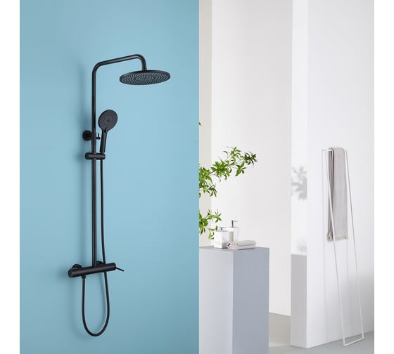 Душевая стойка ABBER Emotion с изливом, черная матовая AF8816B