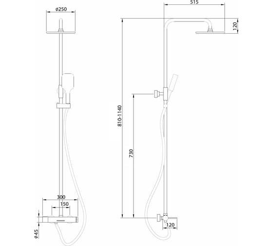 Душевая стойка ABBER Emotion с изливом, хром AF8816