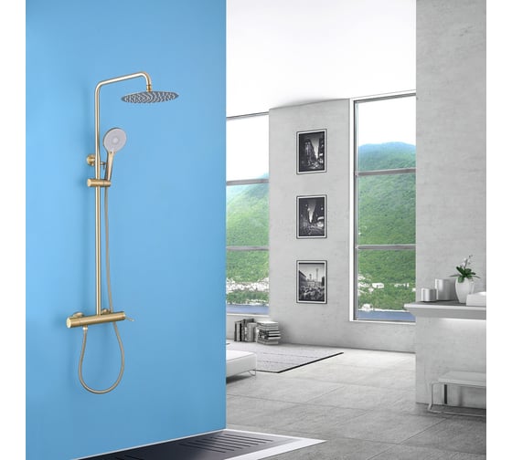 Душевая стойка ABBER Emotion с изливом, золото матовое AF8816G