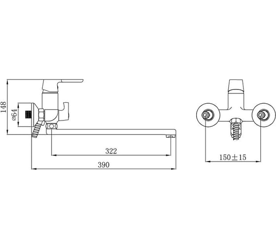 Смеситель для ванны РМС с длинным изливом SL123BL-006E