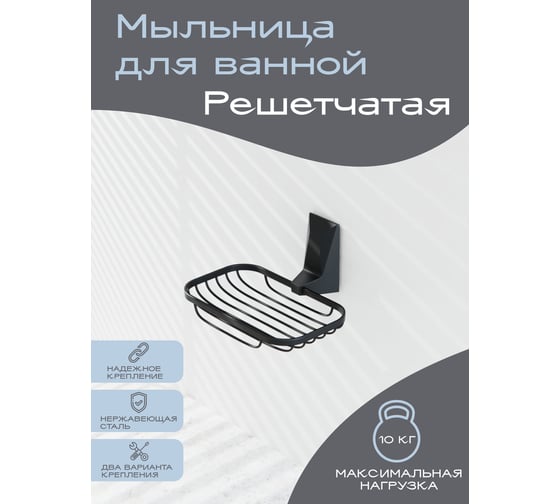 Настенная мыльница-решетка для ванной Kleber ICE Black KLE-ICE040BL