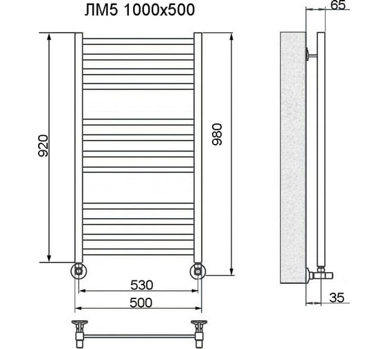 Полотенцесушитель Ника MODERN ЛМ-5 100/50 с вентилями комплект люкс ЛМ 5 100/50 с вентилями
