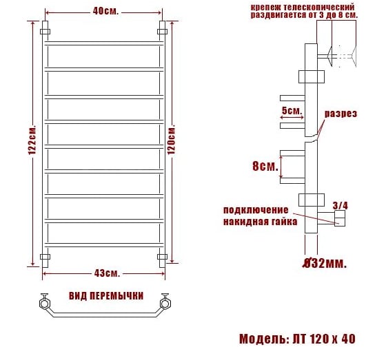 Полотенцесушитель Ника TRAPEZIUM ЛТ 120/40