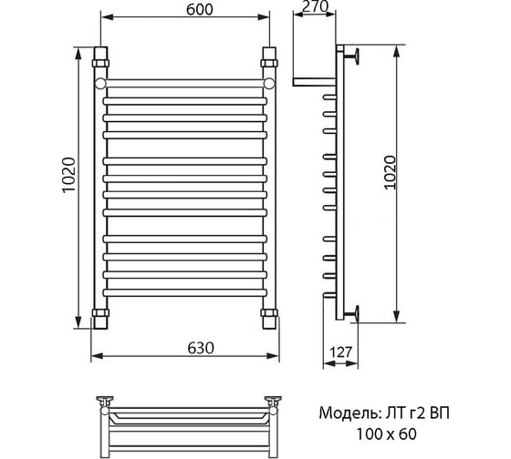 Полотенцесушитель Ника TRAPEZIUM ЛТ Г2 ВП 100/60