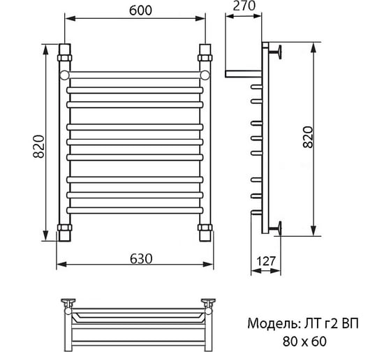 Полотенцесушитель Ника TRAPEZIUM ЛТ Г2 ВП 80/60