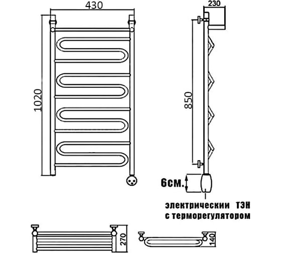Электрический полотенцесушитель Ника CURVE ЛZ ВП 100/40 правый тэн ЛЗ ВП 100/40 прав