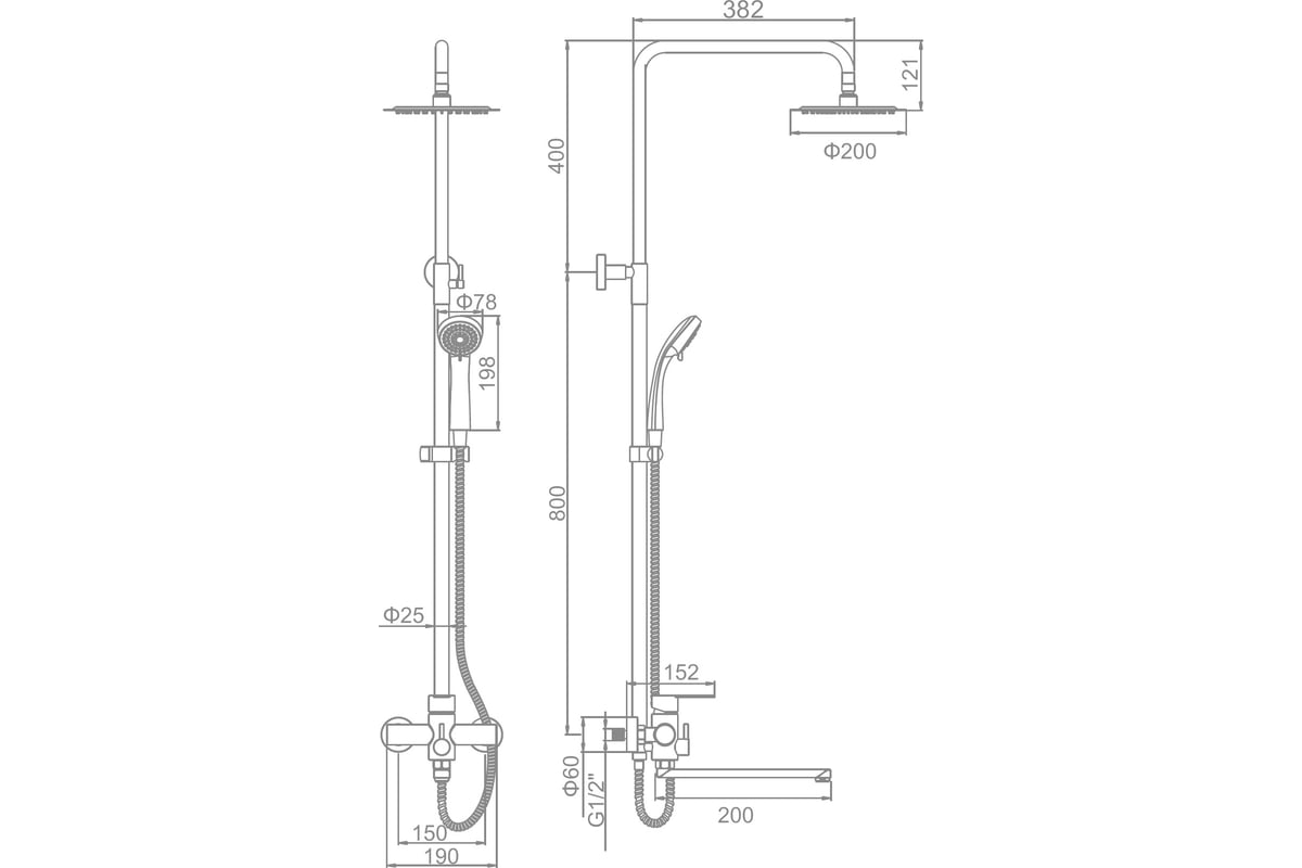 Душевая система LEDEME со смесителем и тропическим душем, L72403-1 .
