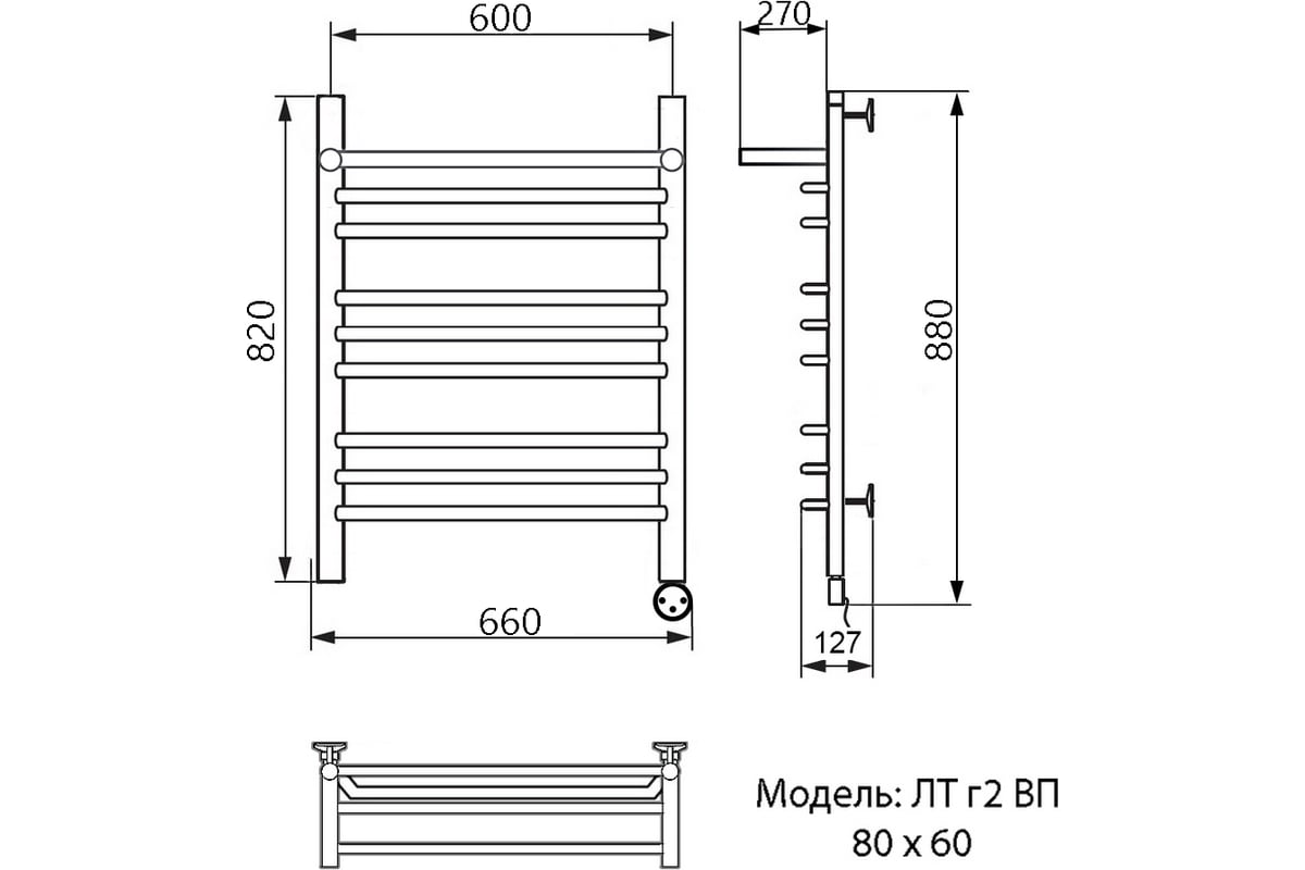 Электрический полотенцесушитель Ника TRAPEZIUM ЛТ Г2 ВП 80/60 прав .