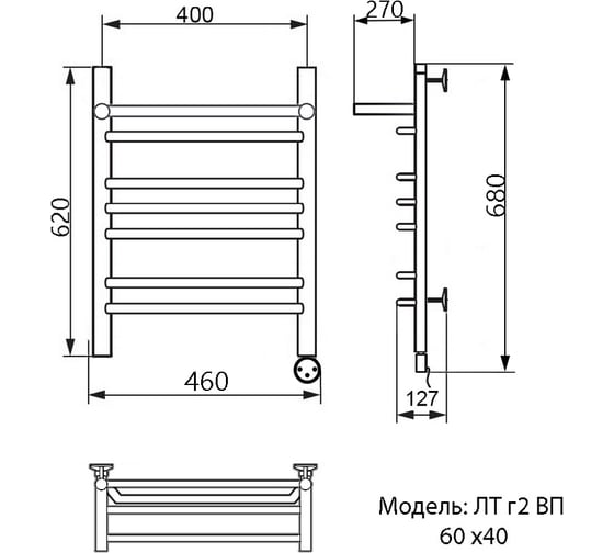 Электрический полотенцесушитель Ника TRAPEZIUM ЛТ Г2 ВП 60/40 прав