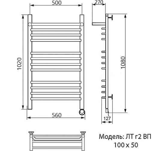Электрический полотенцесушитель Ника TRAPEZIUM ЛТ Г2 ВП 100/50 прав