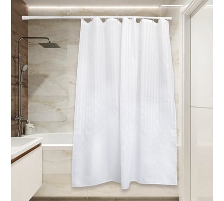 Тканевая штора для ванной Сантис pe-401, белый сатин, 90 г/кв.м, 180x180 см 038688