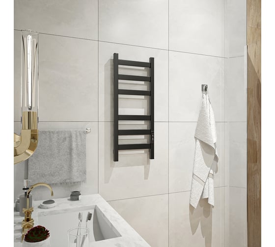 Электрический полотенцесушитель Teymi Modern П(3+3) 30x80, квадратный профиль, с таймером, черный матовый E90103 ЦБ-00268987