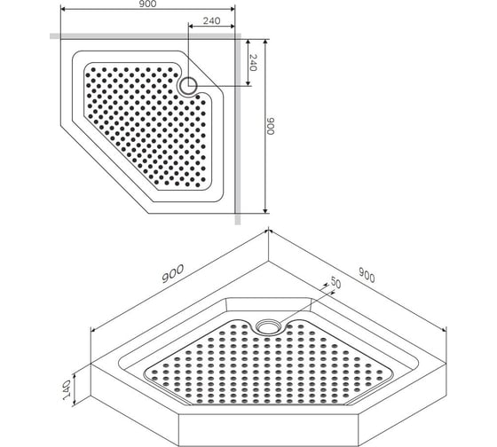 Поддон AM.PM 5-corner 90x90, с сифоном W90T-405-090WT