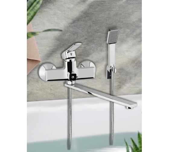 Смеситель для ванны с душем Aquakratos с длинным изливом, хром, латунь AK0052