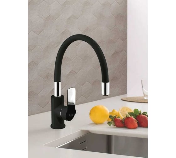 Смеситель для кухни Aquakratos с гибким силиконовым изливом, черный AK0463