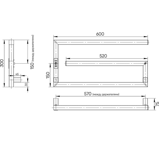 Электрический полотенцесушитель INDIGO Sigma electro 30/60 таймер, скр.монтаж, унив.подкл.R/L, черный муар DGSIG30-60BRLt