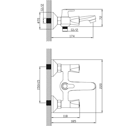 Смеситель для ванной Diadonna с коротким изливом монолитный D96330353BW