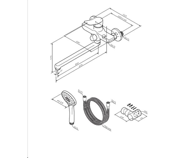 Смеситель для ванны и душа AM.PM X-Joy излив 300 мм, душевой набор