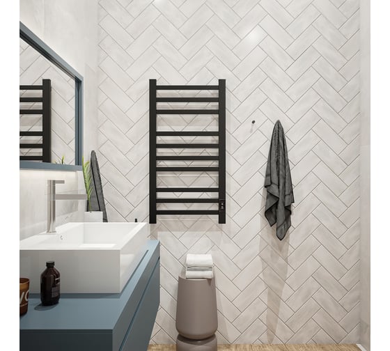 Электрический полотенцесушитель Teymi Modern П(3+4+3) 50x100, квадратный профиль, с таймером, черный матовый E90107 ЦБ-00268991