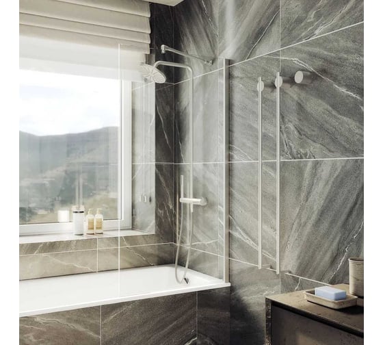 Стеклянная шторка на ванну FIXATOP 1400x900, широкий профиль хром матовый, стекло прозрачное MGSHCU1400900SHROKIY8CHRMMTPRO 1