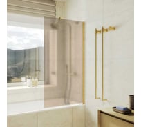 Стеклянная шторка на ванну FIXATOP 1400x800, широкий профиль золото матовое, стекло бронза матовая MGSHCU1400800SHROKIY8GLDBRZMT