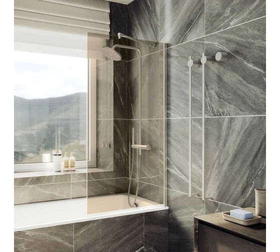 Стеклянная шторка на ванну FIXATOP 1400x800, широкий профиль хром матовый, стекло бронза MGSHCU1400800SHROKIY8CHRMMTBRZ 1