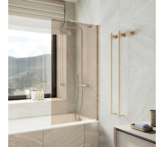 Стеклянная шторка на ванну FIXATOP 1400x800, широкий профиль бронза, стекло бронза MGSHCU1400800SHROKIY8BRZBRZ 1