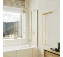 Стеклянная шторка на ванну FIXATOP 1400x700, широкий профиль золото матовое, стекло прозрачное MGSHCU1400700SHROKIY8GLDPRO