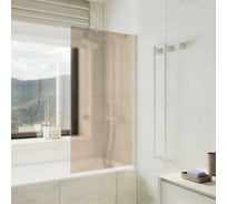 Стеклянная шторка на ванну FIXATOP 1400x700, широкий профиль белый, стекло бронза матовая MGSHCU1400700SHROKIY8WHTBRZMT