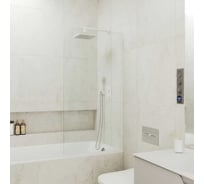 Стеклянная шторка на ванну FIXATOP 1400x640, узкий профиль белый, стекло прозрачное MGSHCU1400640UZKIY6WHTPRO