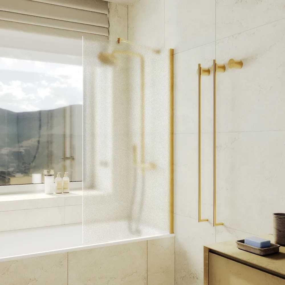 Стеклянная шторка на ванну FIXATOP 1400x600, широкий профиль золото ...