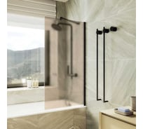 Стеклянная шторка на ванну FIXATOP 1400x600, широкий профиль чёрный, стекло бронза матовая MGSHCU1400600SHROKIY8BLBRZMT