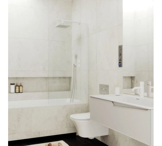 Стеклянная шторка на ванну FIXATOP 1400x540, узкий профиль белый, стекло прозрачное MGSHCU1400540UZKIY6WHTPRO 1