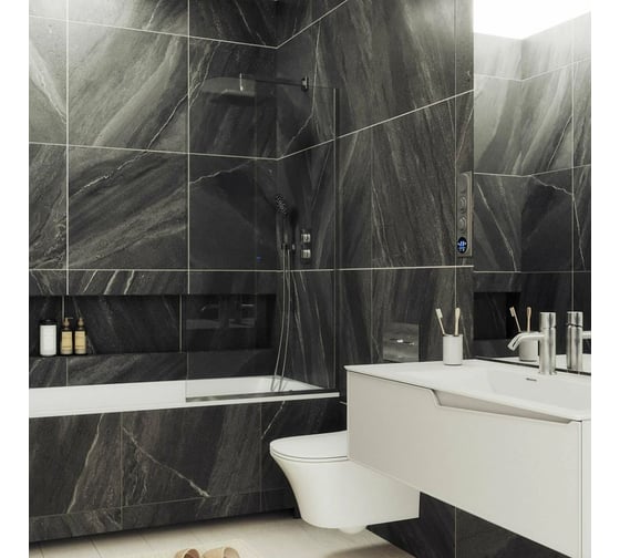 Стеклянная шторка на ванну FIXATOP 1400x340, узкий профиль хром матовый, стекло прозрачное MGSHCU1400340UZKIY6CHRMMTPRO 1