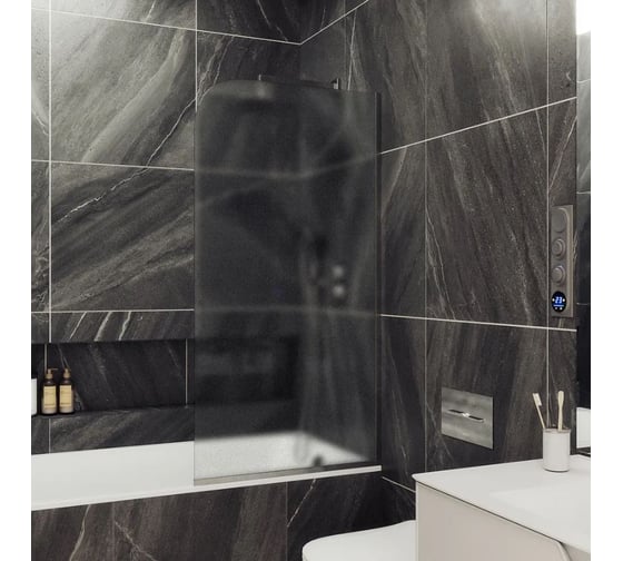 Стеклянная шторка на ванну FIXATOP 1400x540, узкий профиль хром матовый, стекло сатин MGSHCU1400540UZKIY6CHRMMTSAT 1