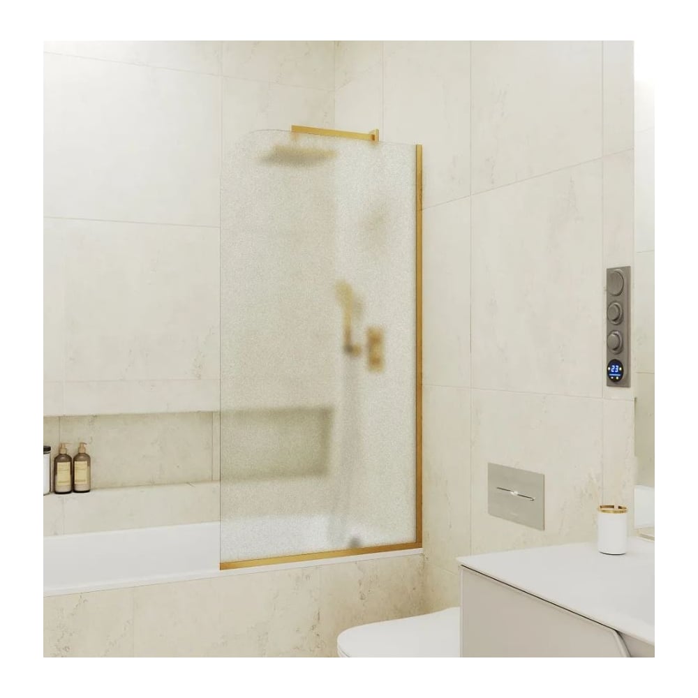 Стеклянная шторка на ванну FIXATOP 1400x440, узкий профиль золото ...