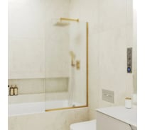 Стеклянная шторка на ванну FIXATOP 1400x440, узкий профиль золото матовое, стекло сатин MGSHCU1400440UZKIY6GLDSAT