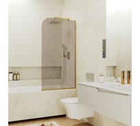 Стеклянная шторка на ванну FIXATOP 1400x540, узкий профиль золото матовое, стекло бронза MGSHCU1400540UZKIY6GLDBRZ