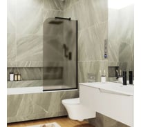 Стеклянная шторка на ванну FIXATOP 1400x540, узкий профиль чёрный, стекло бронза матовая MGSHCU1400540UZKIY6BLBRZMT