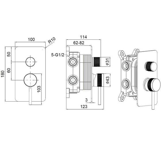 Встраиваемый смеситель ALLEN BRAU PRIORITY X3 3 выхода, Kerox, Easy box, хром 5.31A11-00 (296348) 00296348